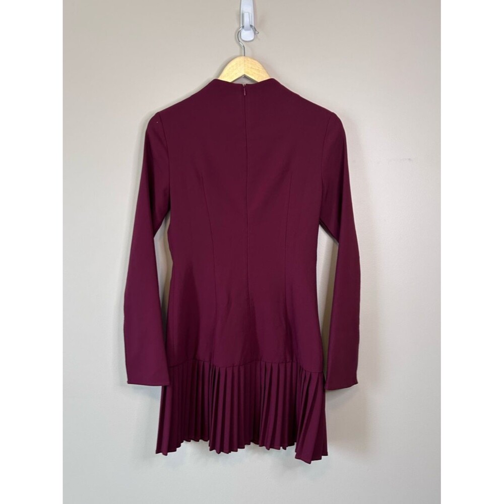 Commense Burgundy Bell Long Sleeve Pleated Hem Mini Dress Size Small - Picture 6 of 7